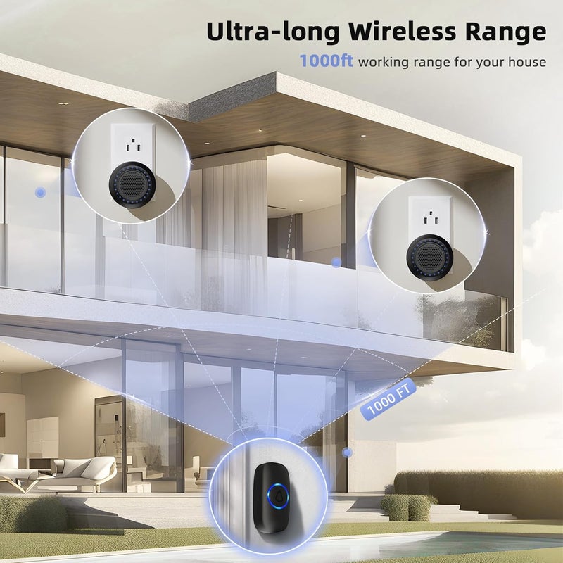 PHYSEN Store Wireless Door Bells for Homes Doorbell Chime Kits with 1 Transmitter 1 Receiver - Waterproof Operating at 1000ft Range - 48 Ringtones 4 Volume Levels LED Flash - Door Bell for Classroom Black - Image 5